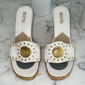 Michael Michael Kors white gold wicker wedge